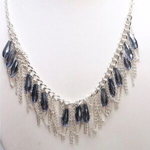 NWT STYLE & CO DANGLING BLUE BEAD & SILVER TONE CHAIN FRINGE NECKLACE